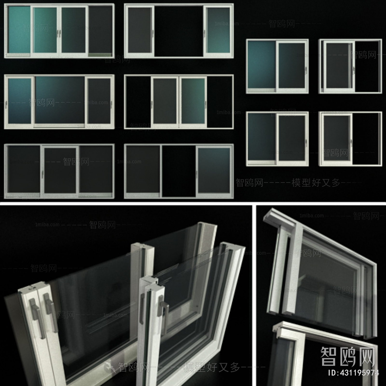 现代滑动彩色玻璃铝门窗
