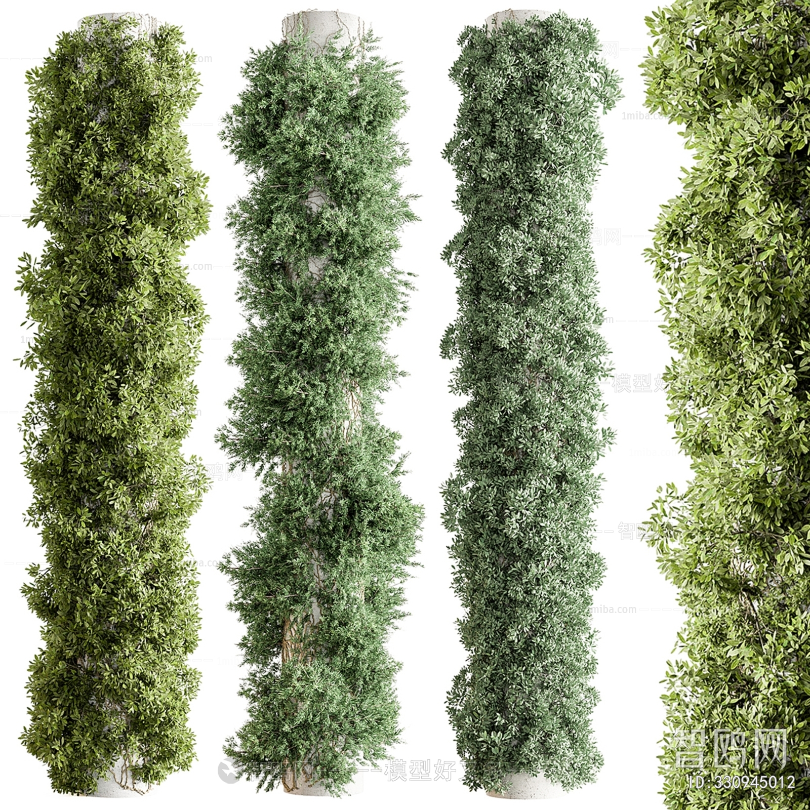 现代立柱垂直灌木绿植3D模型下载