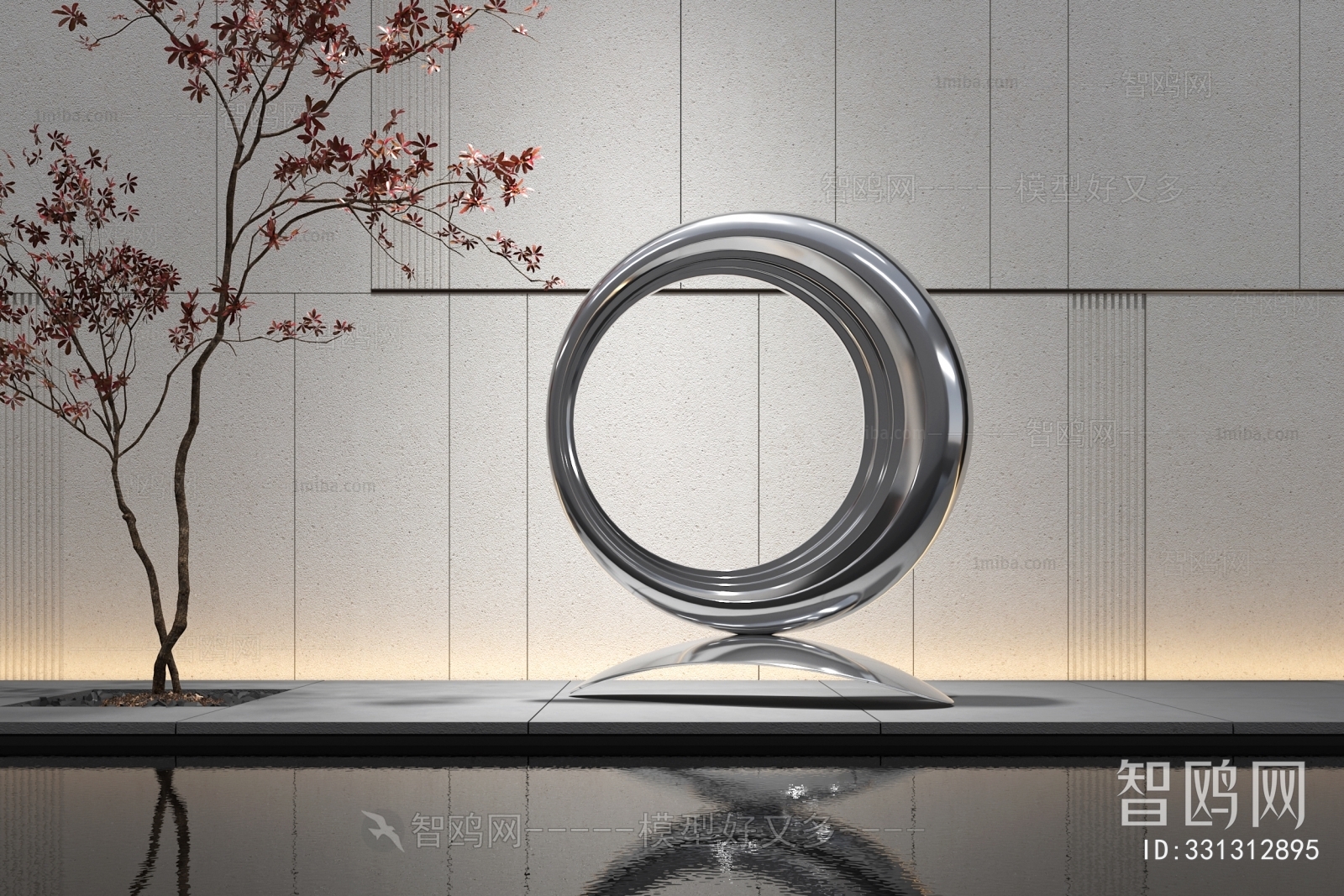 现代不锈钢抽象圆环雕塑
