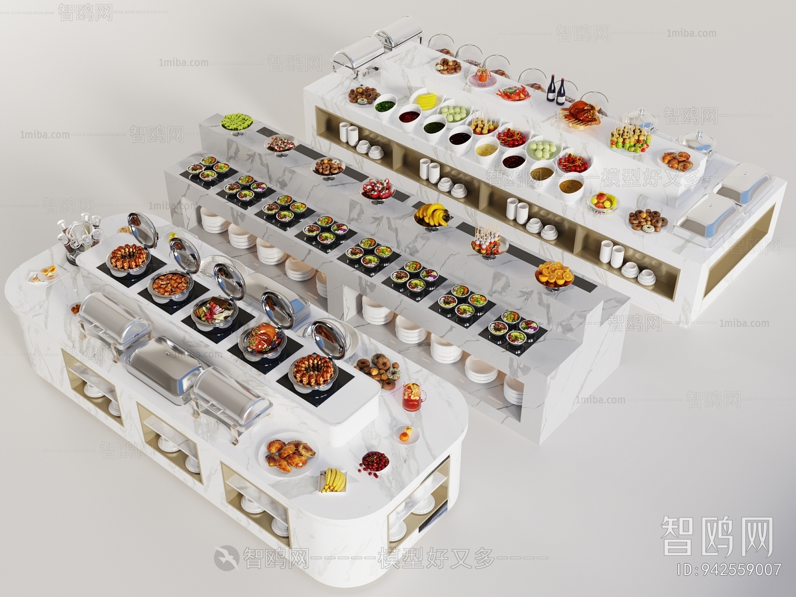 现代自助餐台工作台3D模型下载
