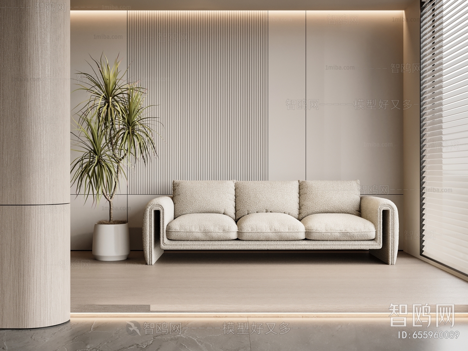 Modern Wabi-sabi Style Three-seat Sofa