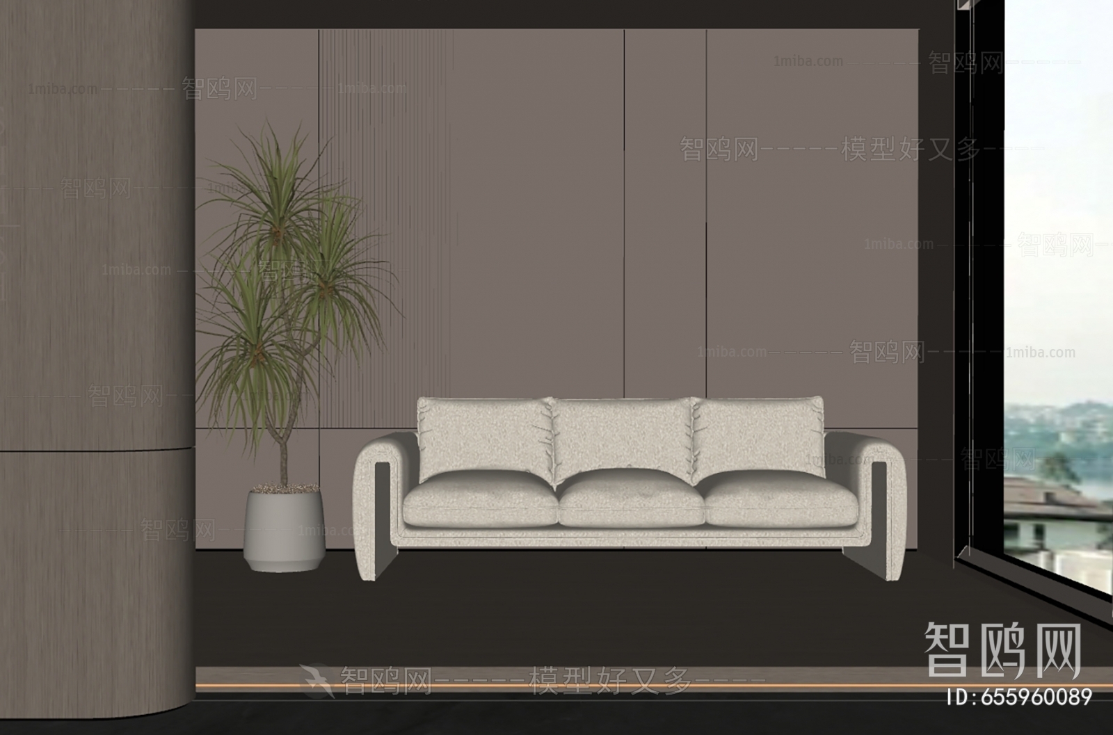 Modern Wabi-sabi Style Three-seat Sofa