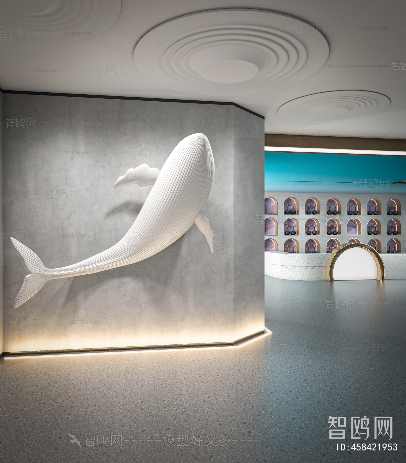现代大厅鲸鱼雕塑