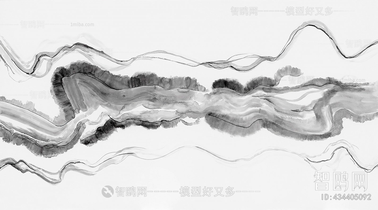 新中式烟雾水墨黑白抽象画