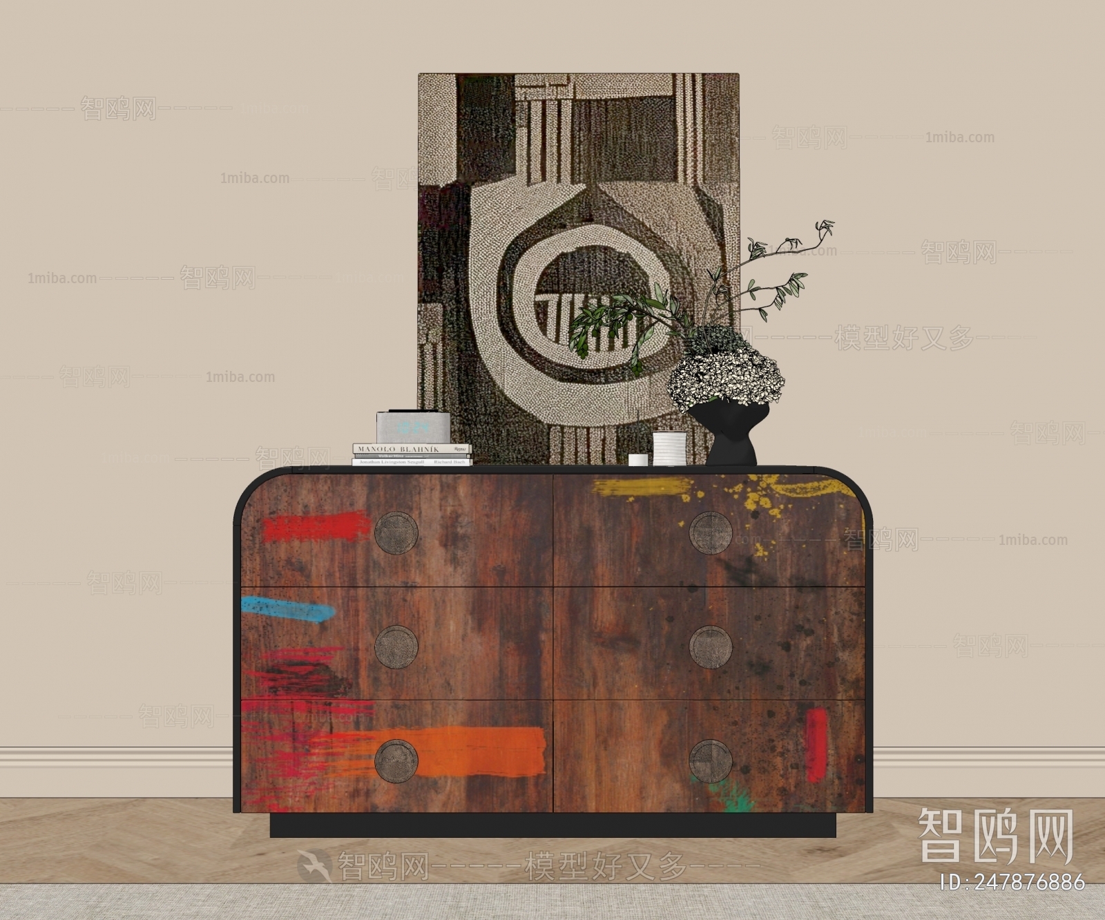 New Chinese Style Wabi-sabi Style Side Cabinet/Entrance Cabinet