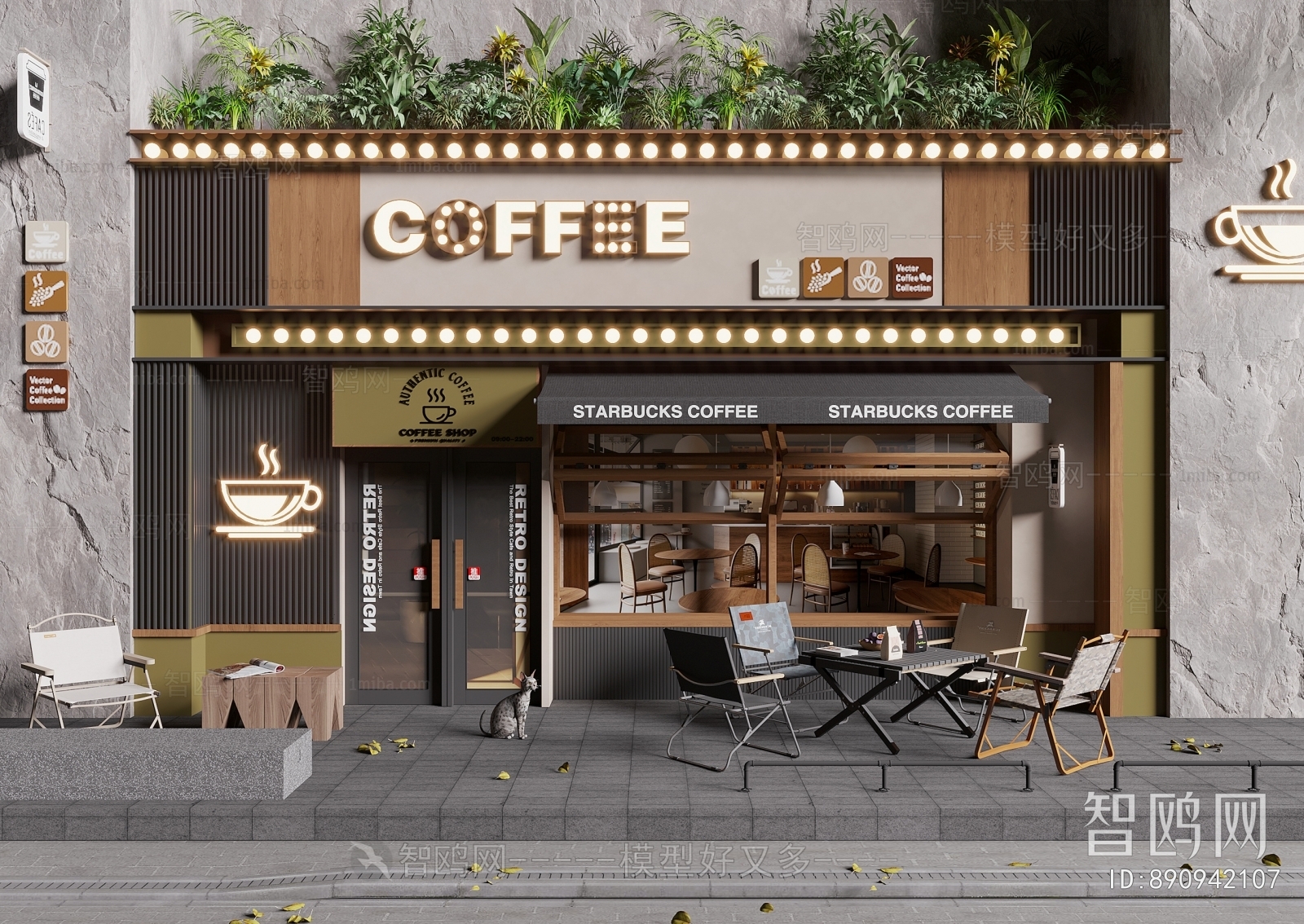 现代咖啡厅门面门头3D模型下载