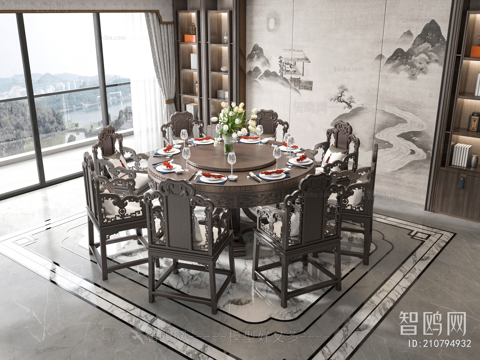 Chinese Style New Chinese Style Dining Table And Chairs