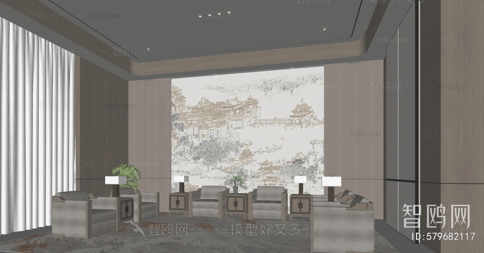 New Chinese Style Office Living Room