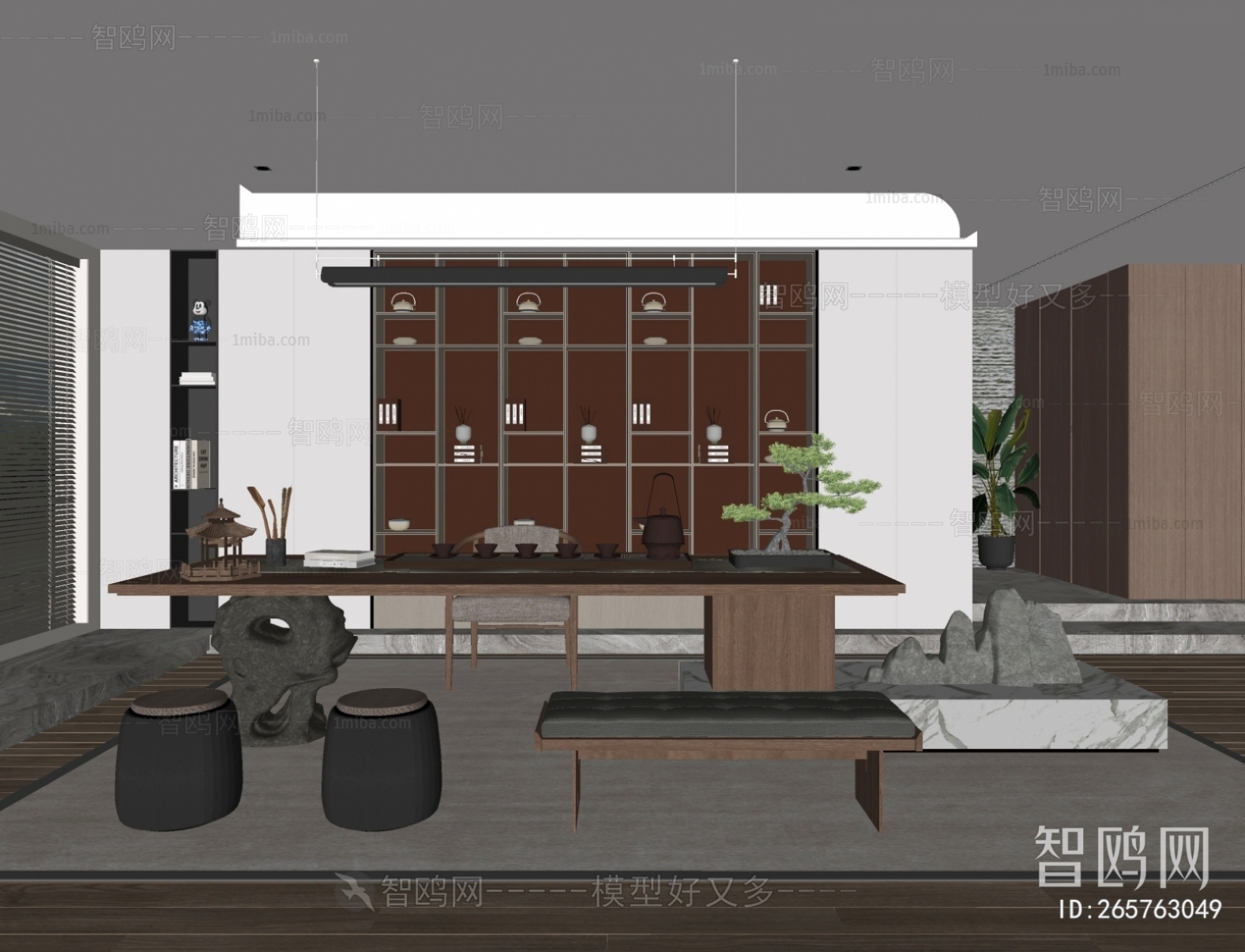 现代新中式茶室3D模型下载