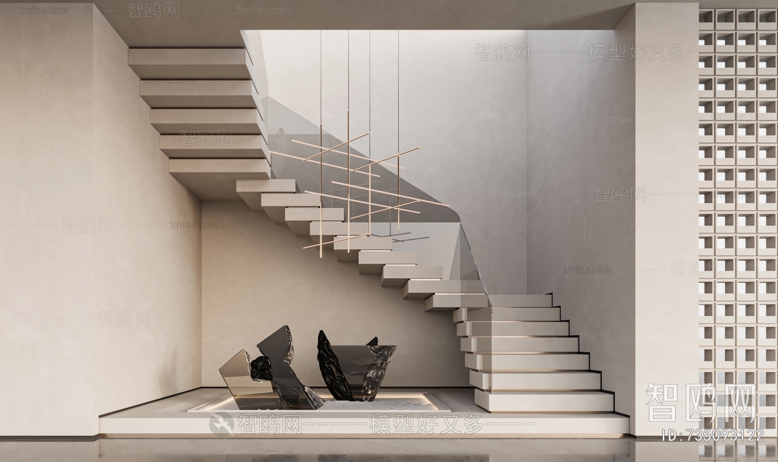 现代楼梯间3D模型下载