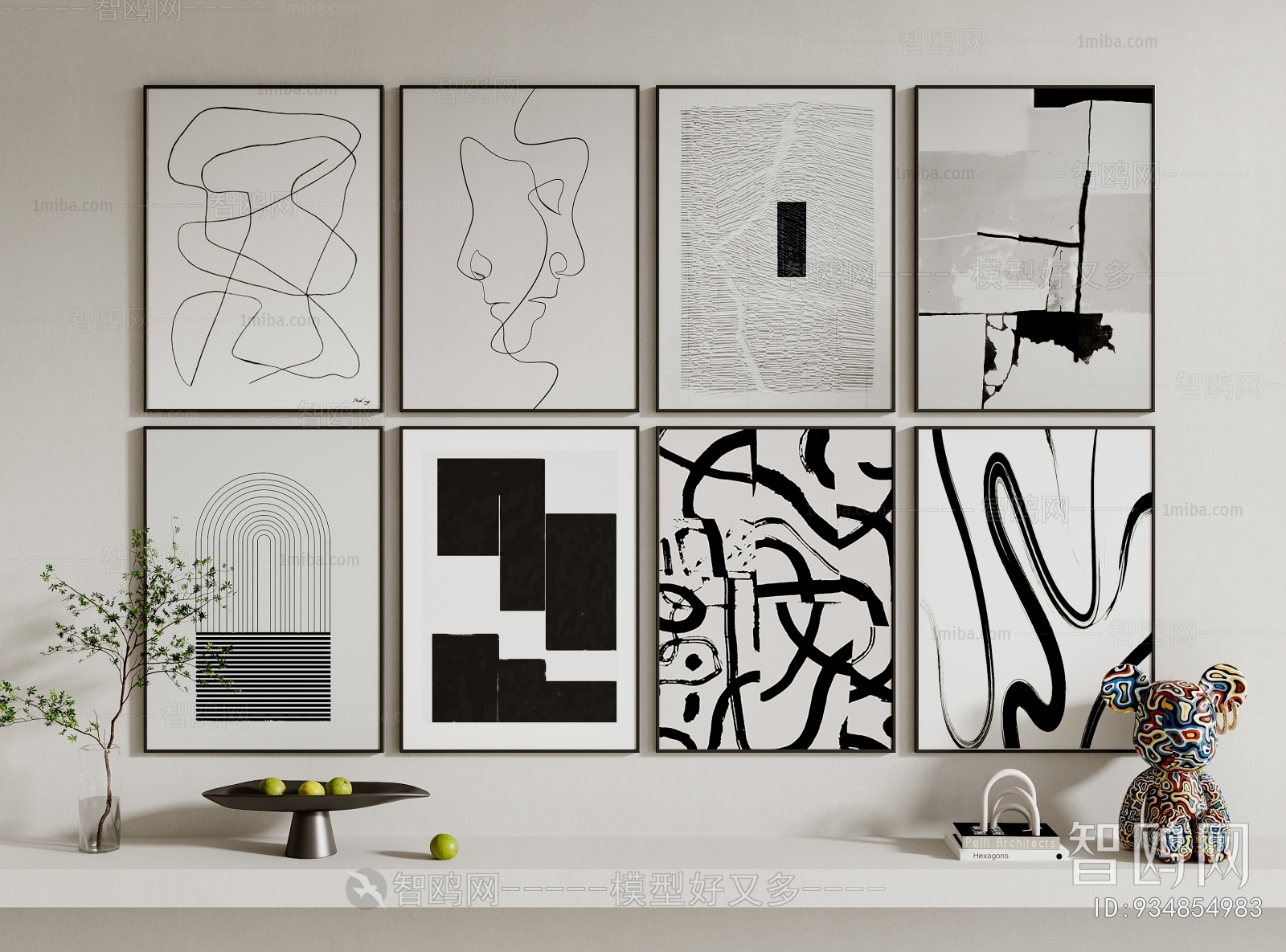 现代黑白抽象装饰画组合