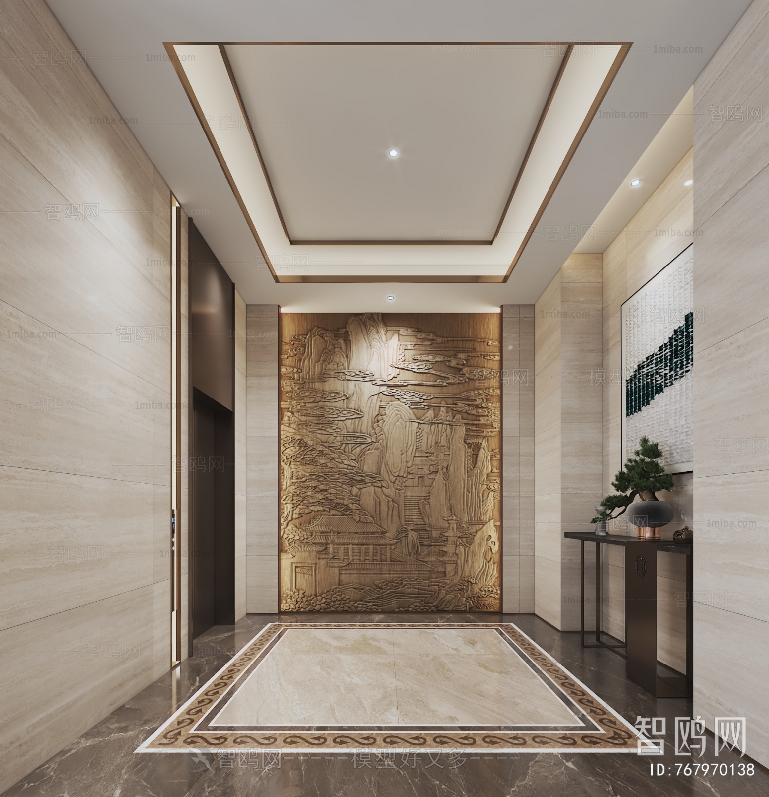 Modern New Chinese Style Office Elevator Hall