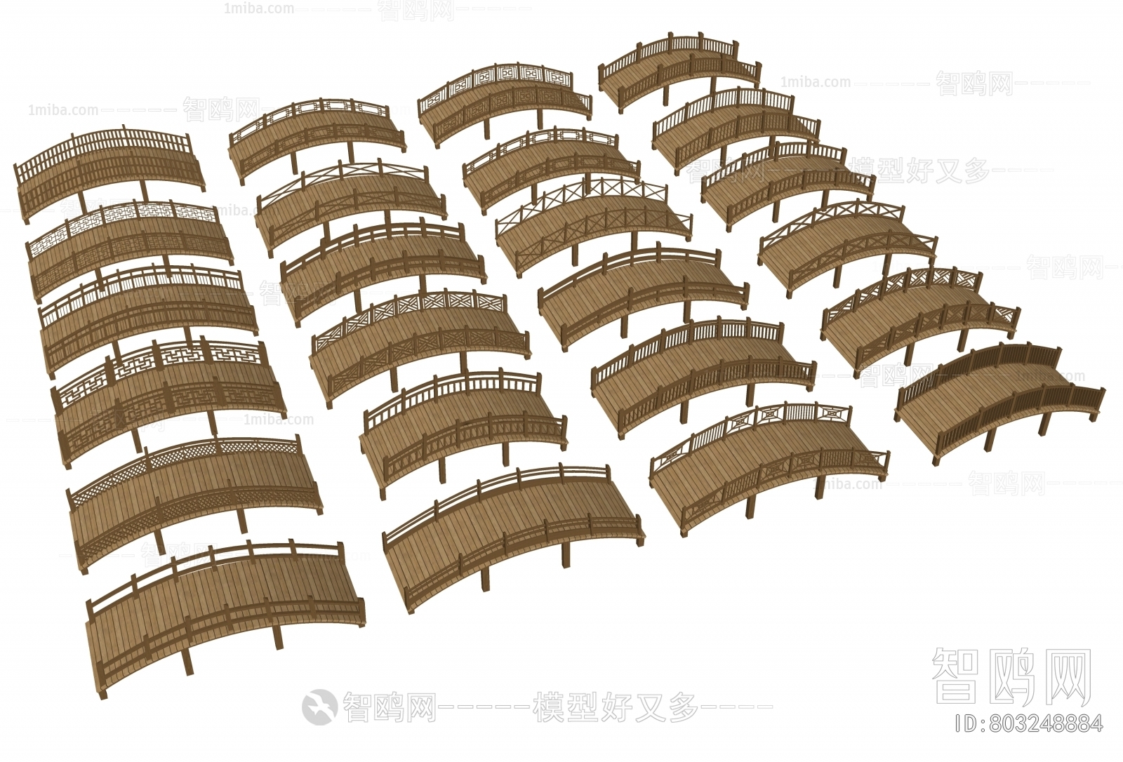 中式景观小拱桥 木桥3D模型下载