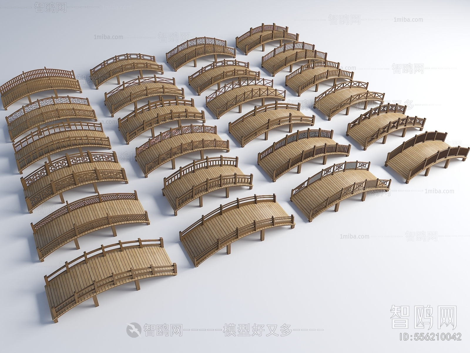 现代中式景观小拱桥 木桥3D模型下载