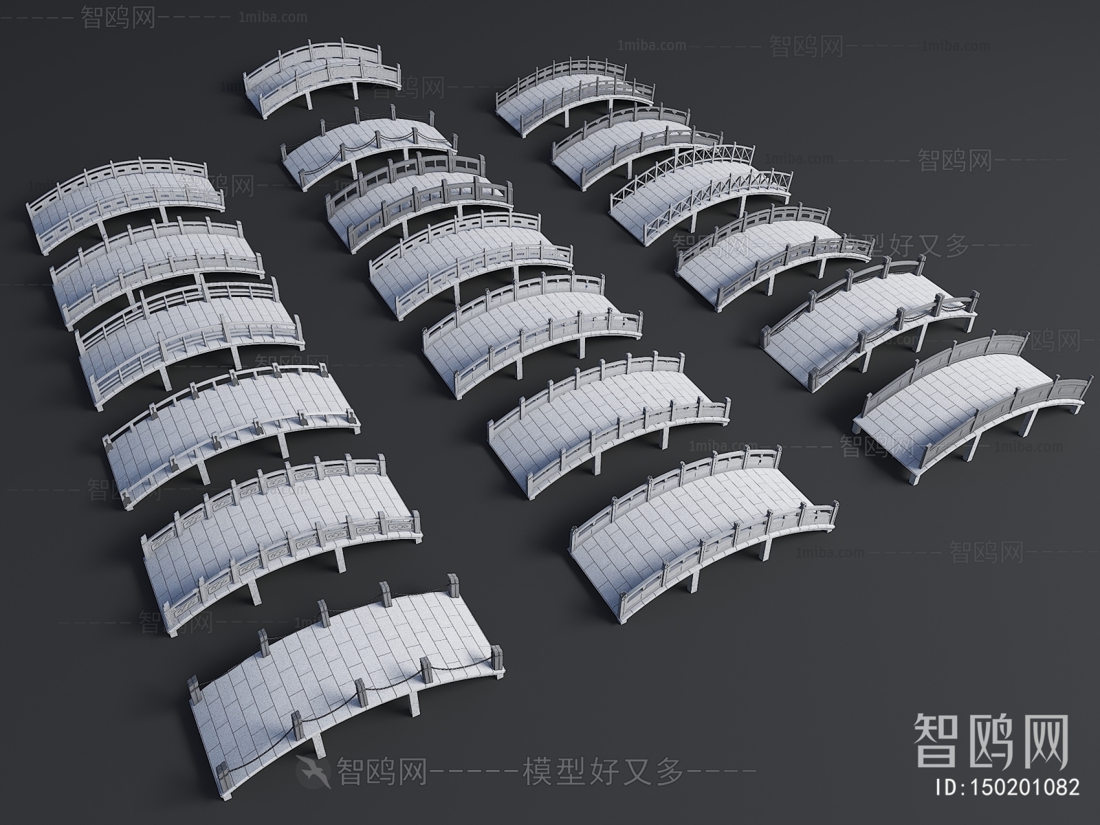 中式景观石桥3D模型下载