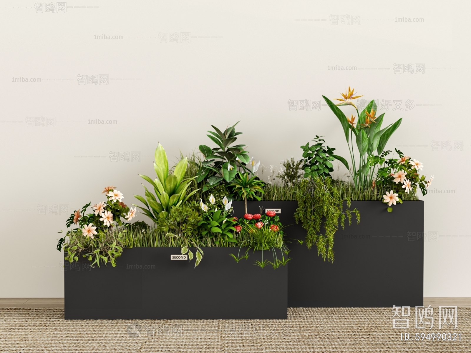 现代绿植盆栽 植物花箱3D模型下载