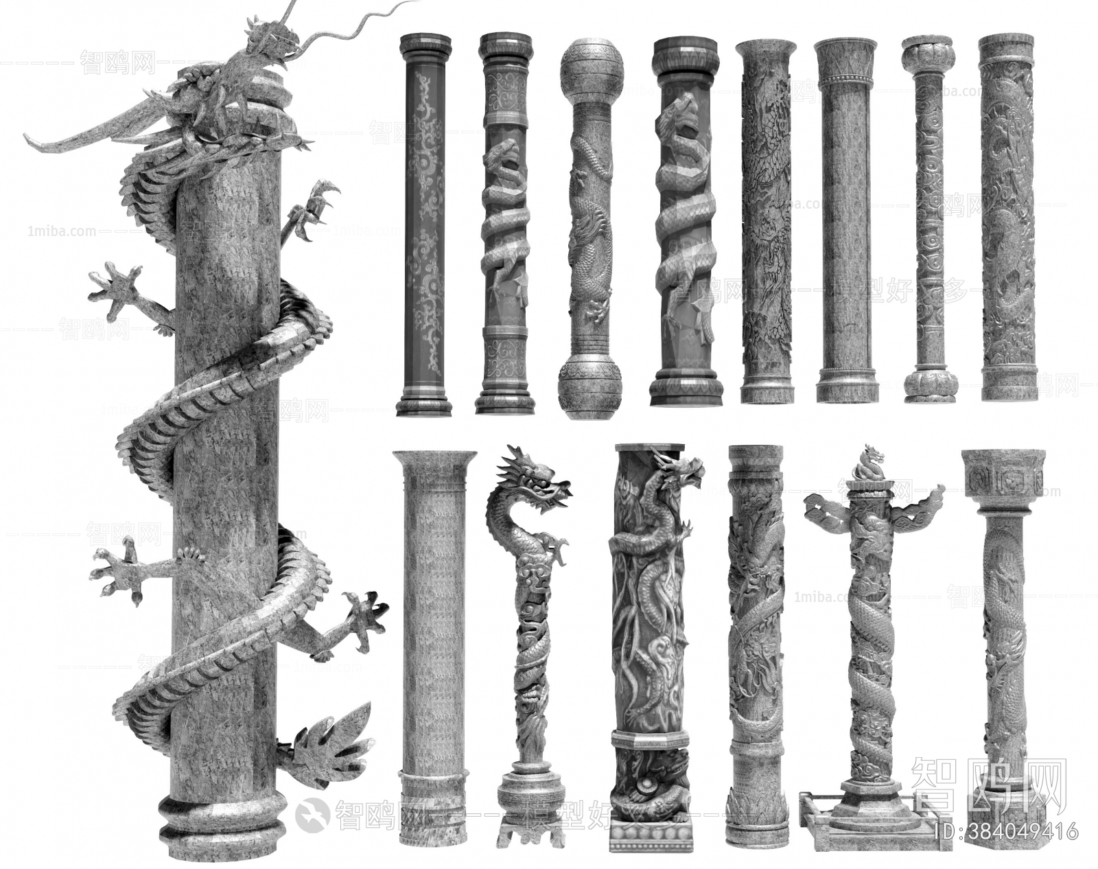 中式石柱 浮雕盘龙柱子