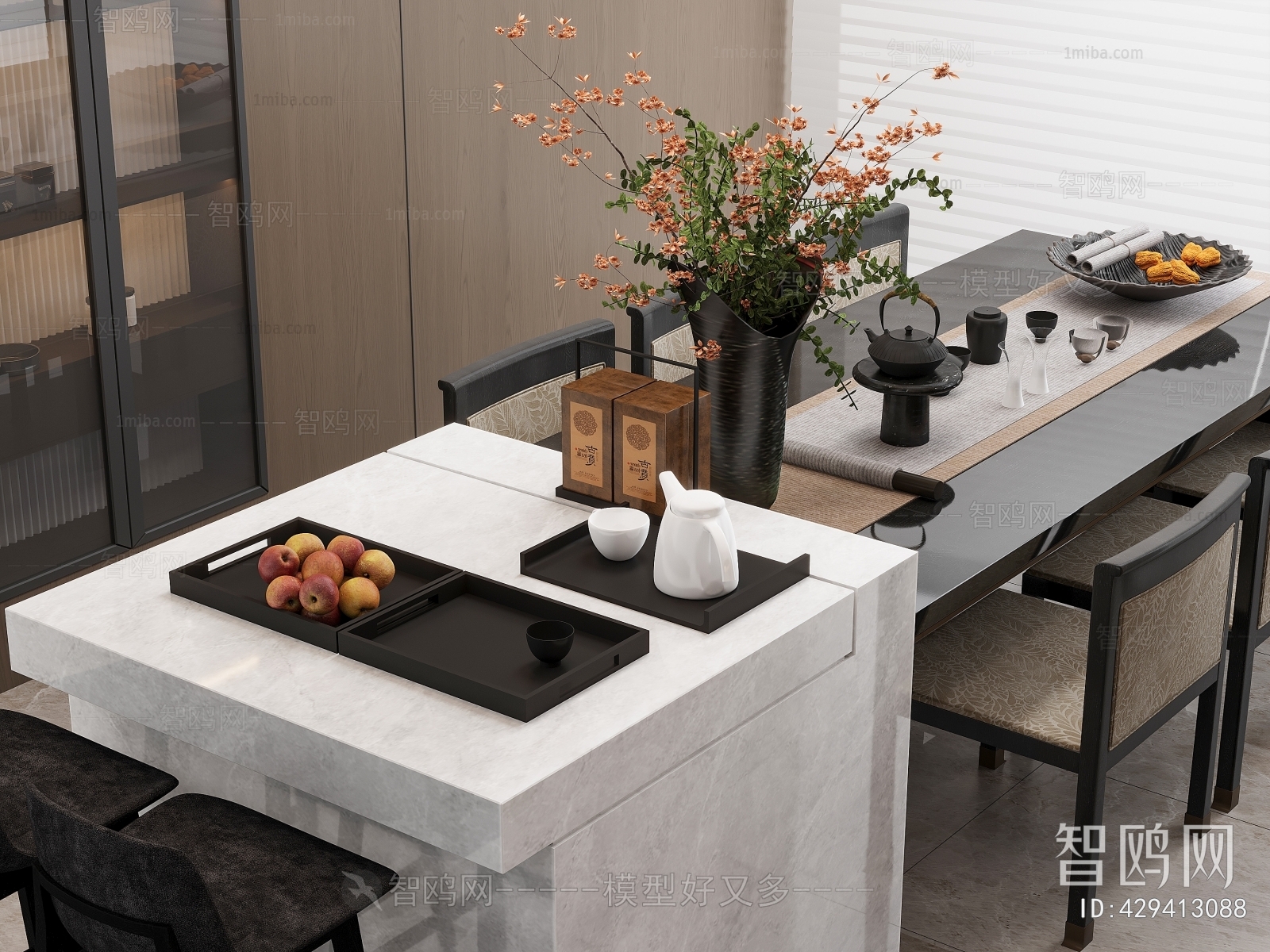 新中式岛台餐桌椅组合