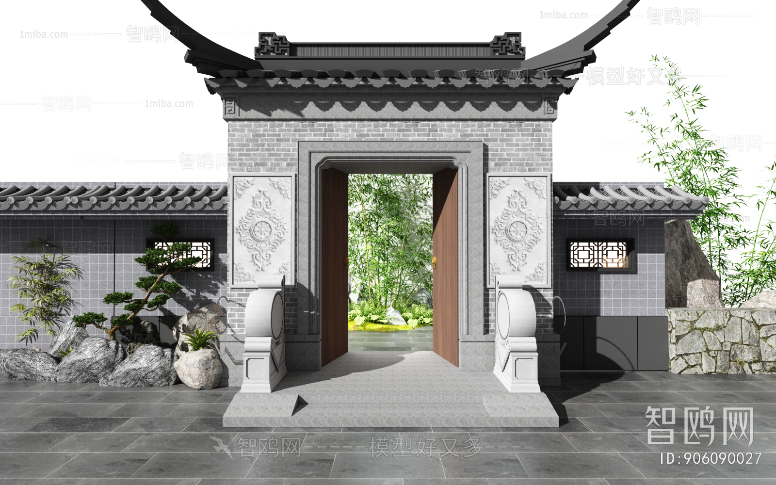 中式庭院门头 大门 景墙