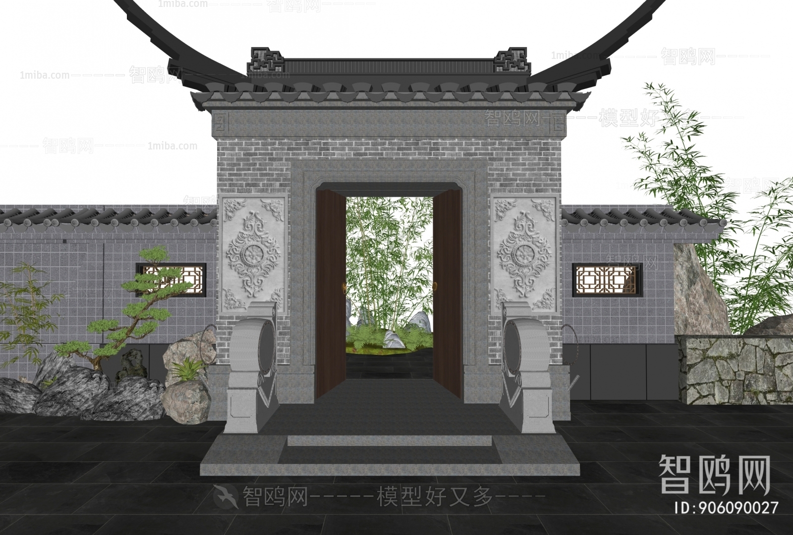 中式庭院门头 大门 景墙