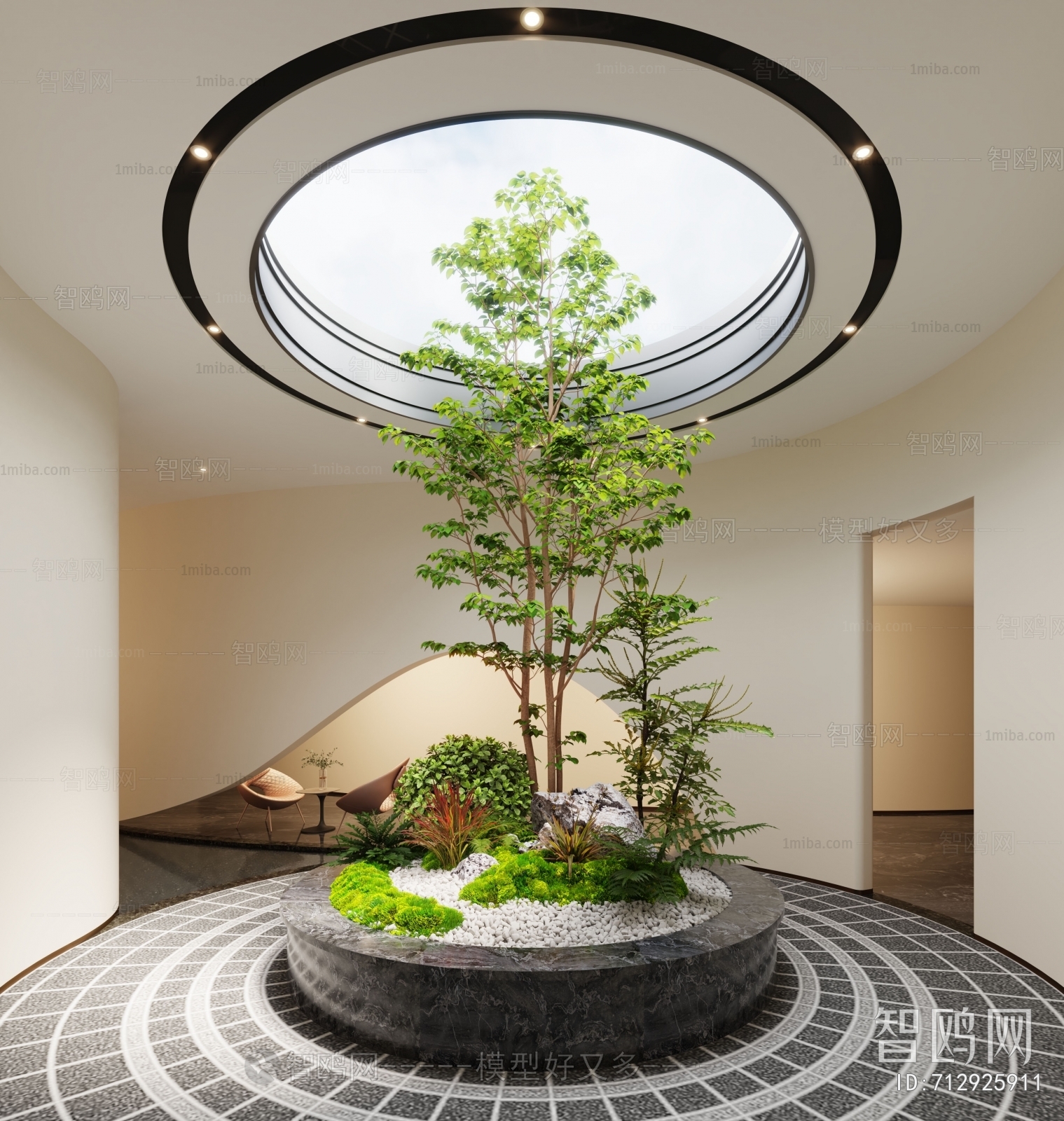 现代天井植物景观小品