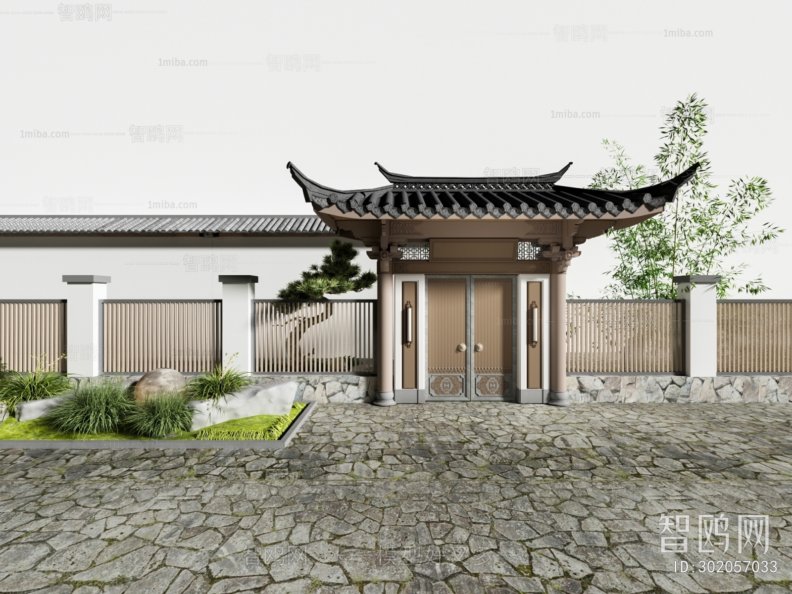 新中式庭院大门 景墙围墙