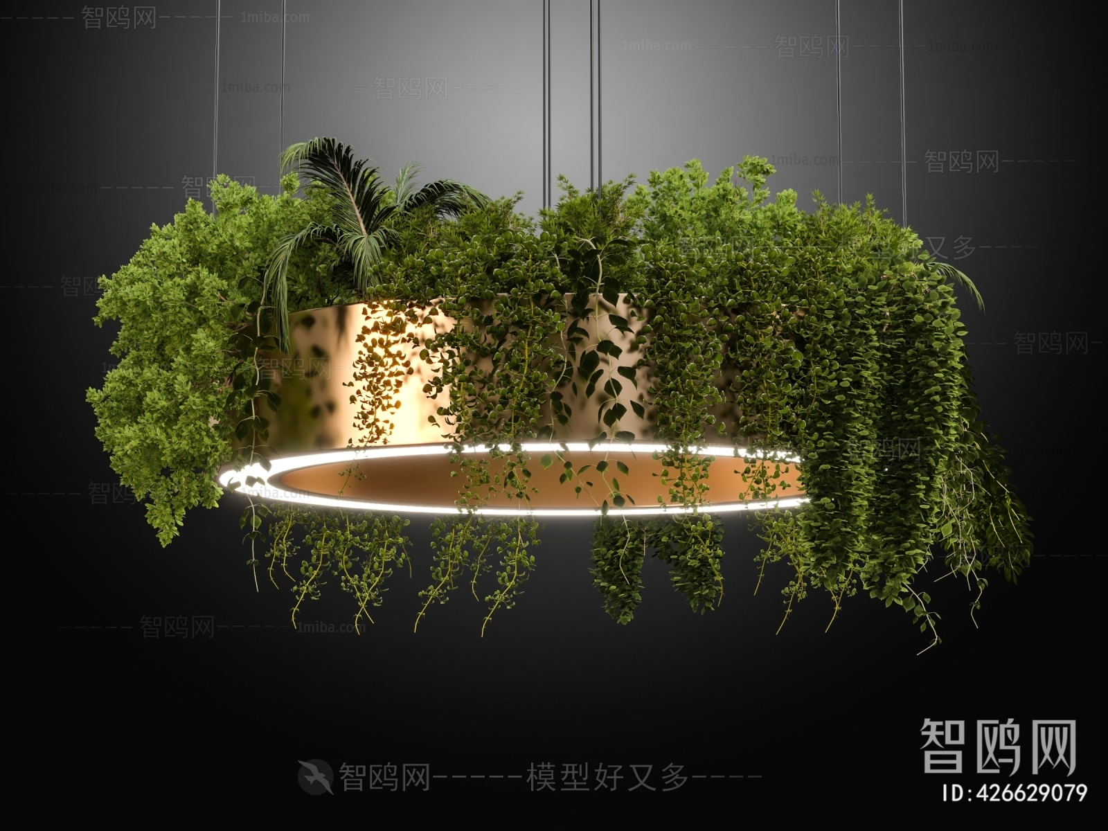 现代植物环形装饰吊灯3D模型下载