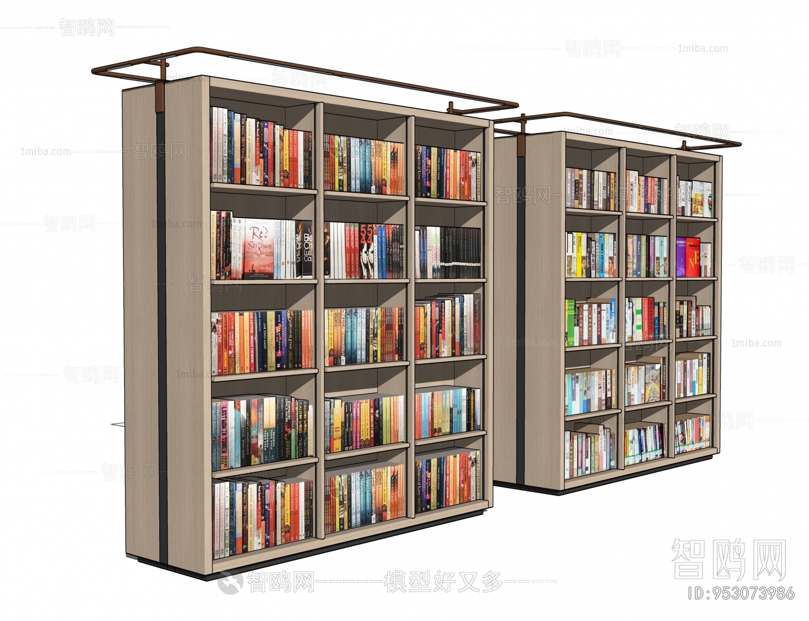 现代图书馆书柜3D模型下载