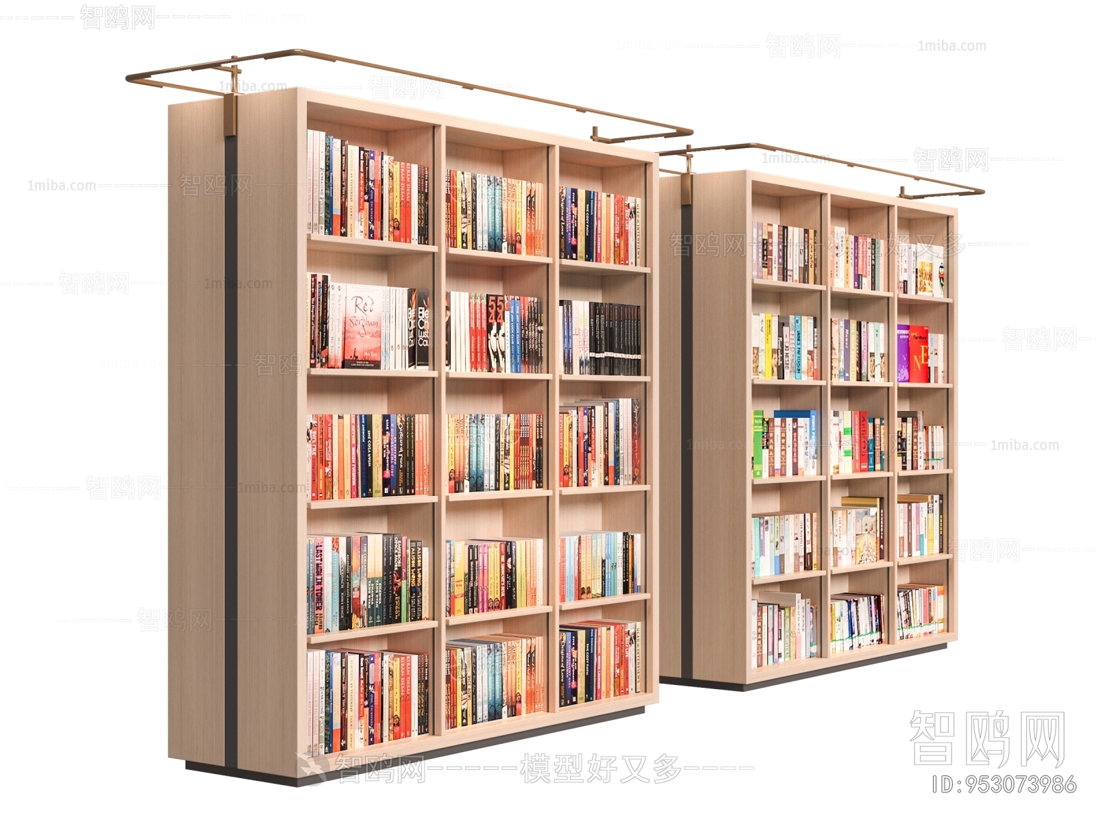 现代图书馆书柜3D模型下载