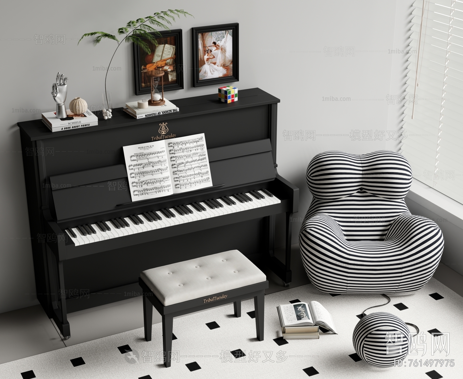 现代黑色烤漆钢琴 单人沙发