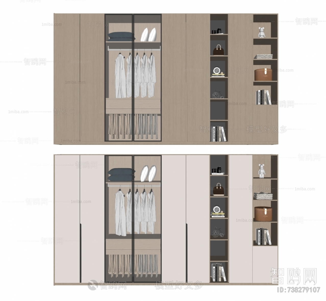 现代衣柜组合3D模型下载