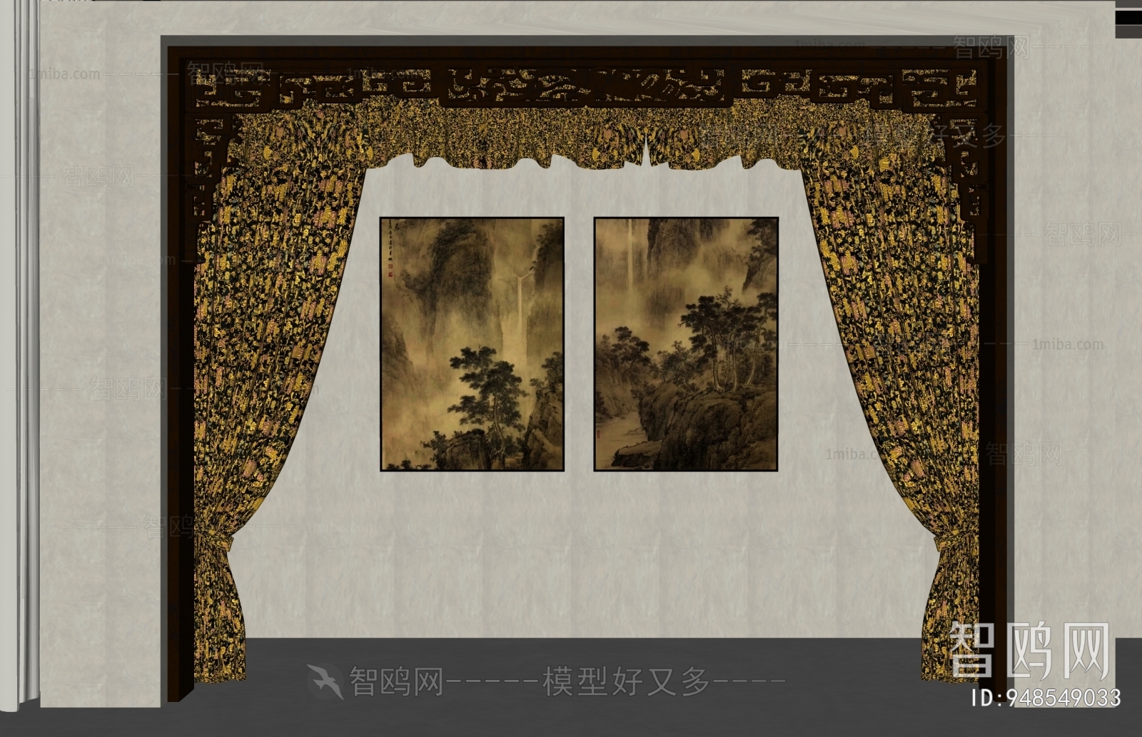 中式新中式窗帘 挂画