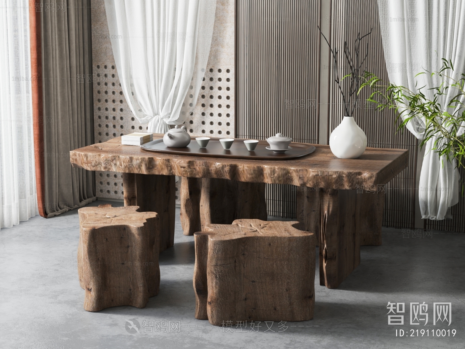 新中式茶桌凳组合