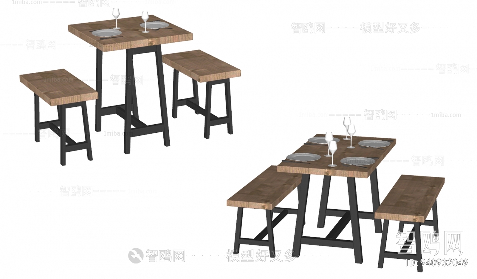 现代方桌凳组合