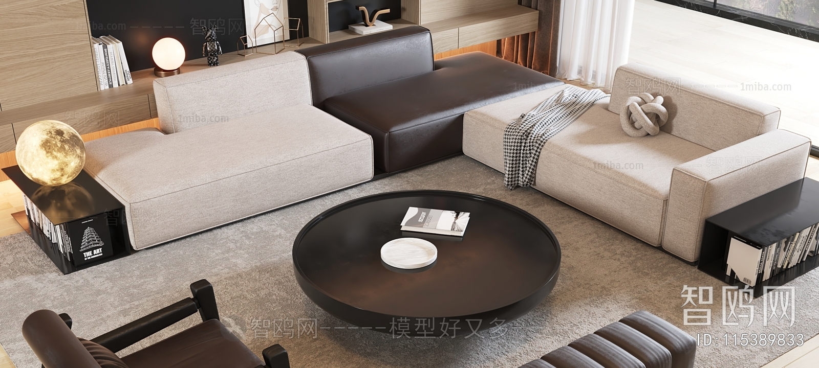 Minotti 现代沙发圆形茶几组合