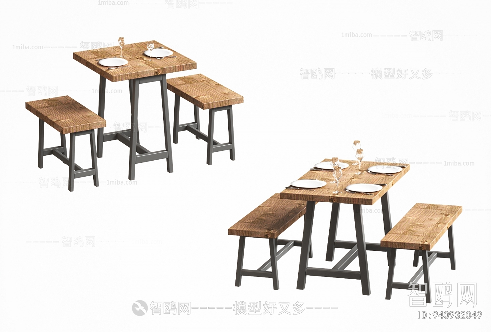 现代方桌凳组合