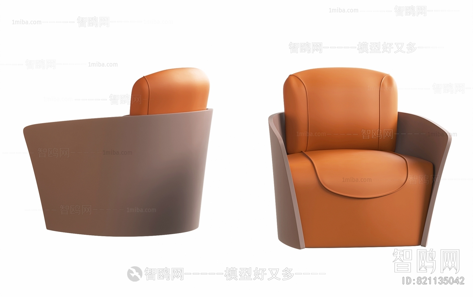 现代桔色皮革单人沙发