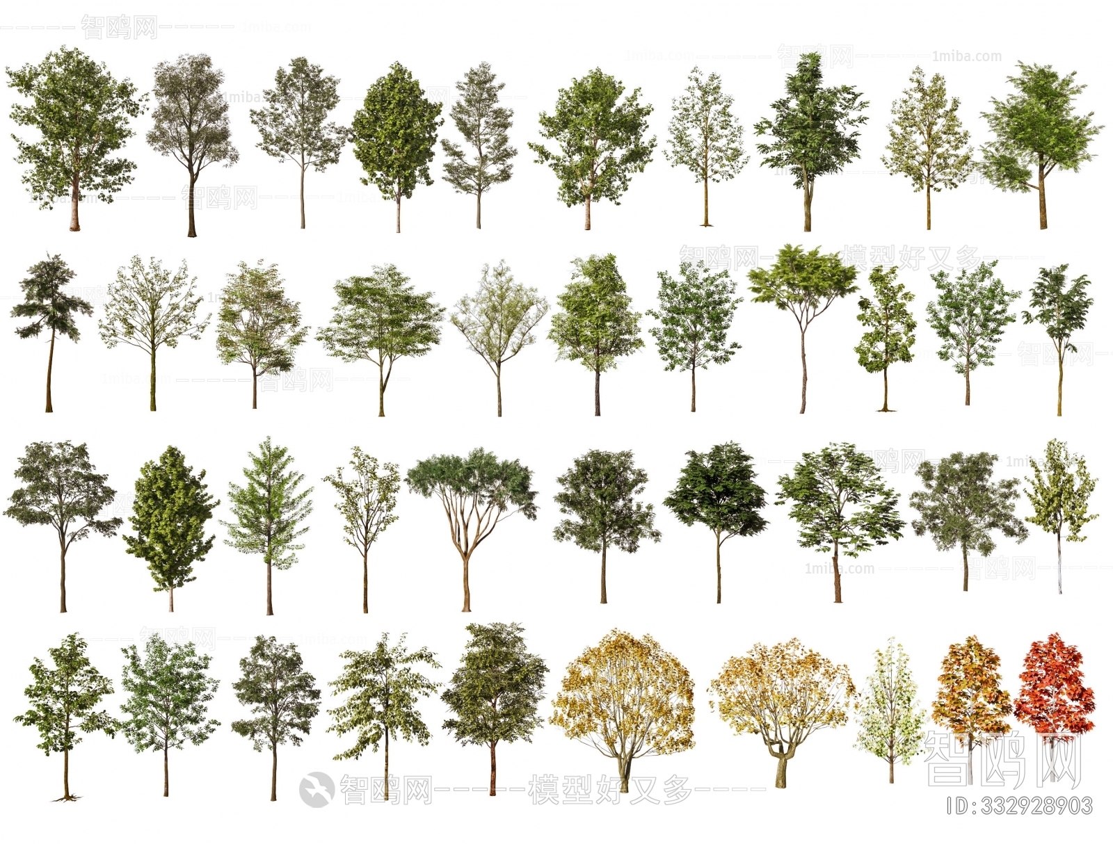 现代景观树组合3D模型下载