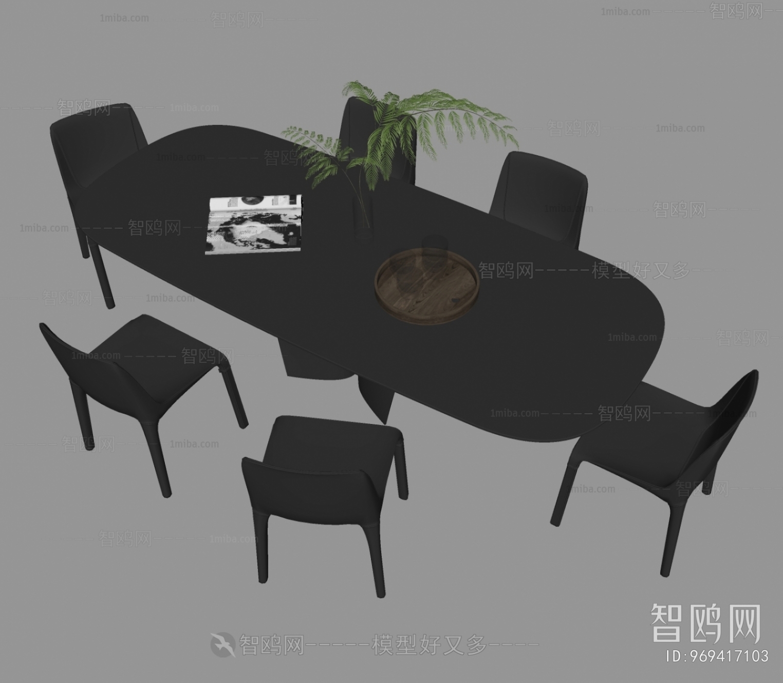 现代黑色餐桌椅组合