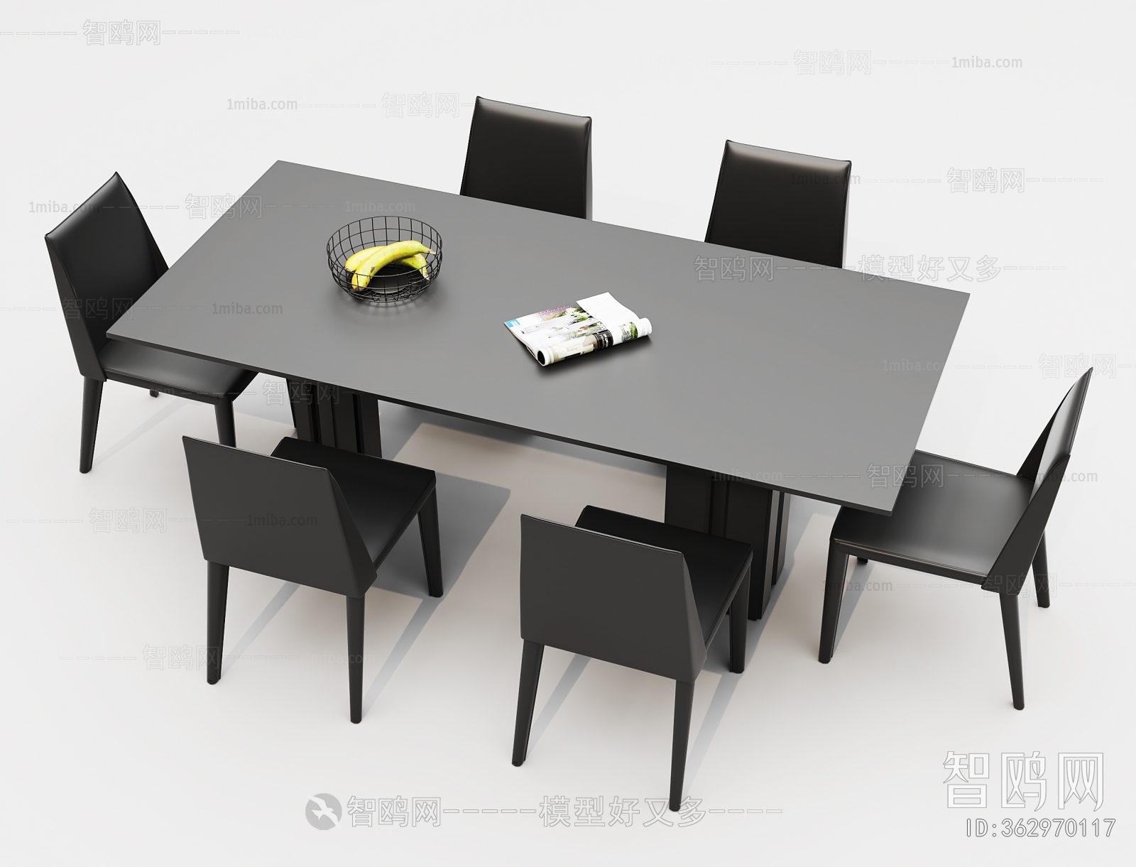现代黑色餐桌椅组合