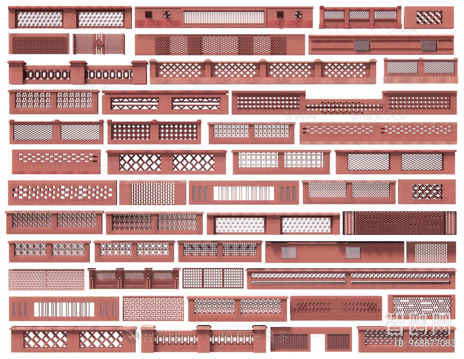 新中式镂空红砖景墙围墙