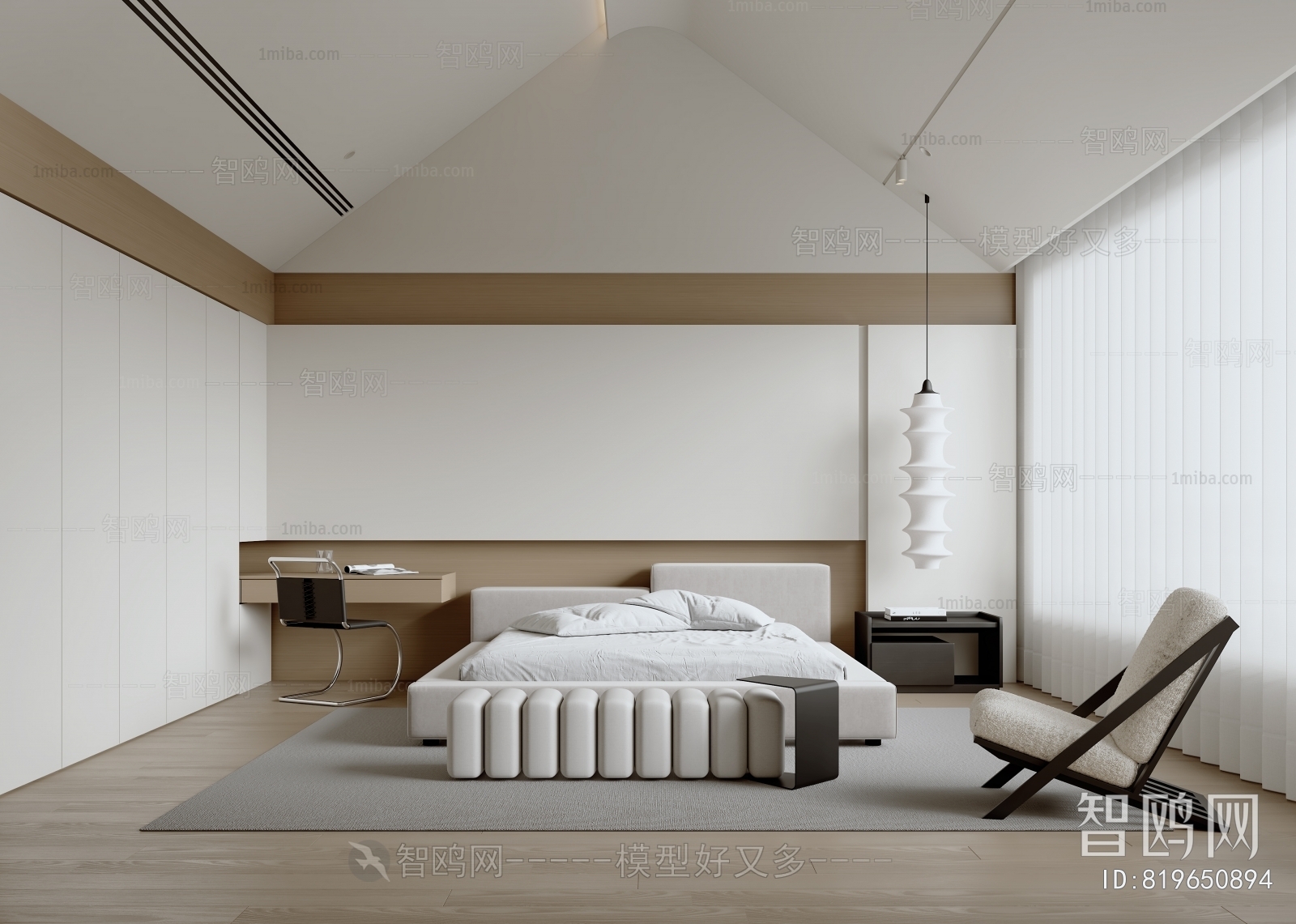 现代阁楼卧室3D模型下载