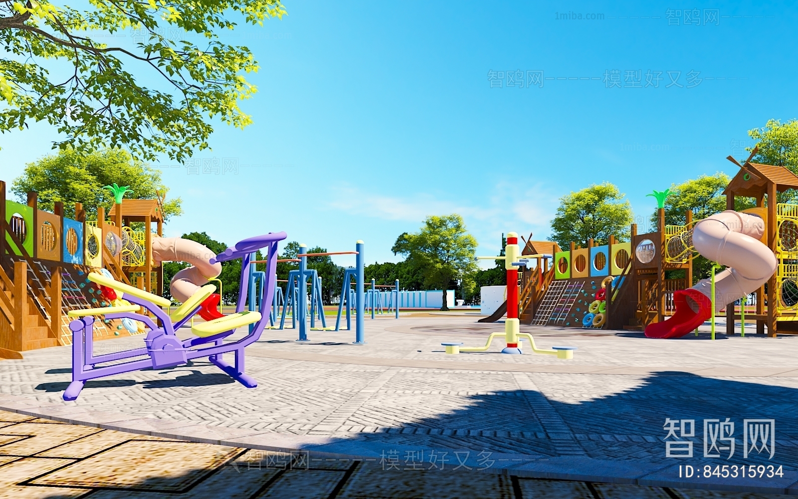 现代儿童游乐活动区3D模型下载