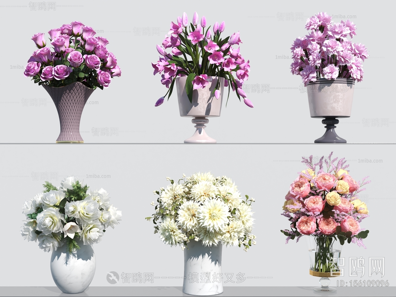 现代花卉花艺花瓶3D模型下载