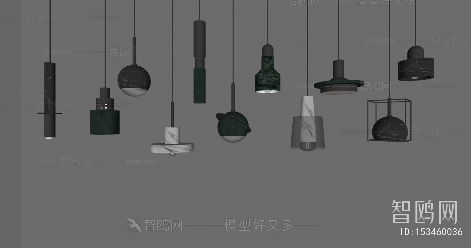 现代小吊灯组合3D模型下载