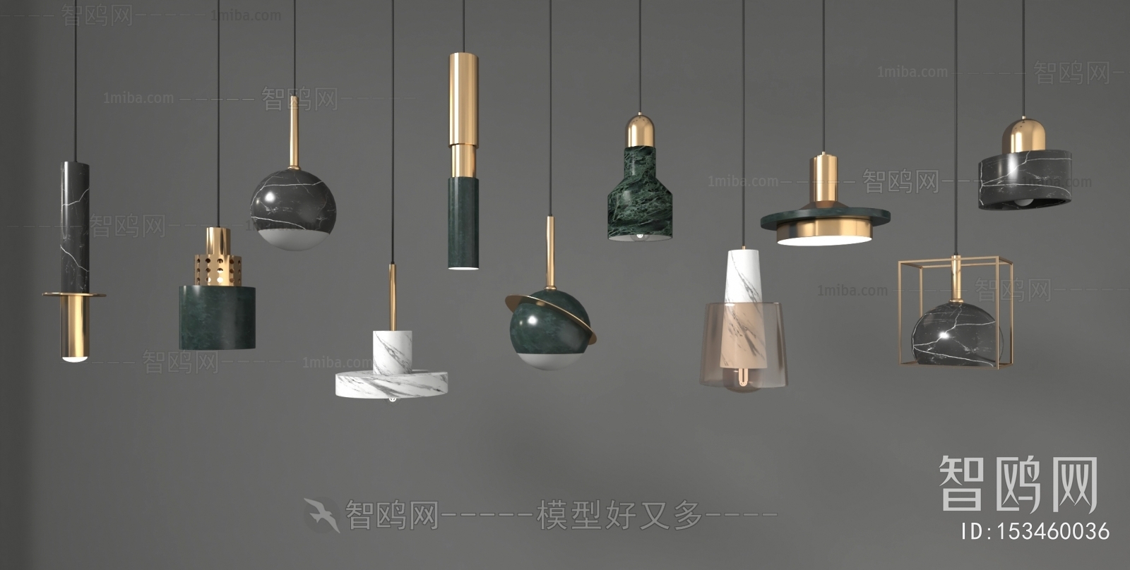 现代小吊灯组合3D模型下载