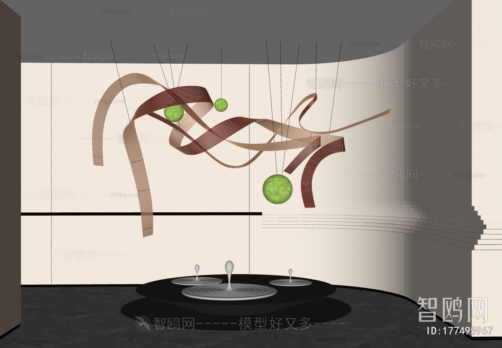 现代抽象编制飘带雕塑3D模型下载