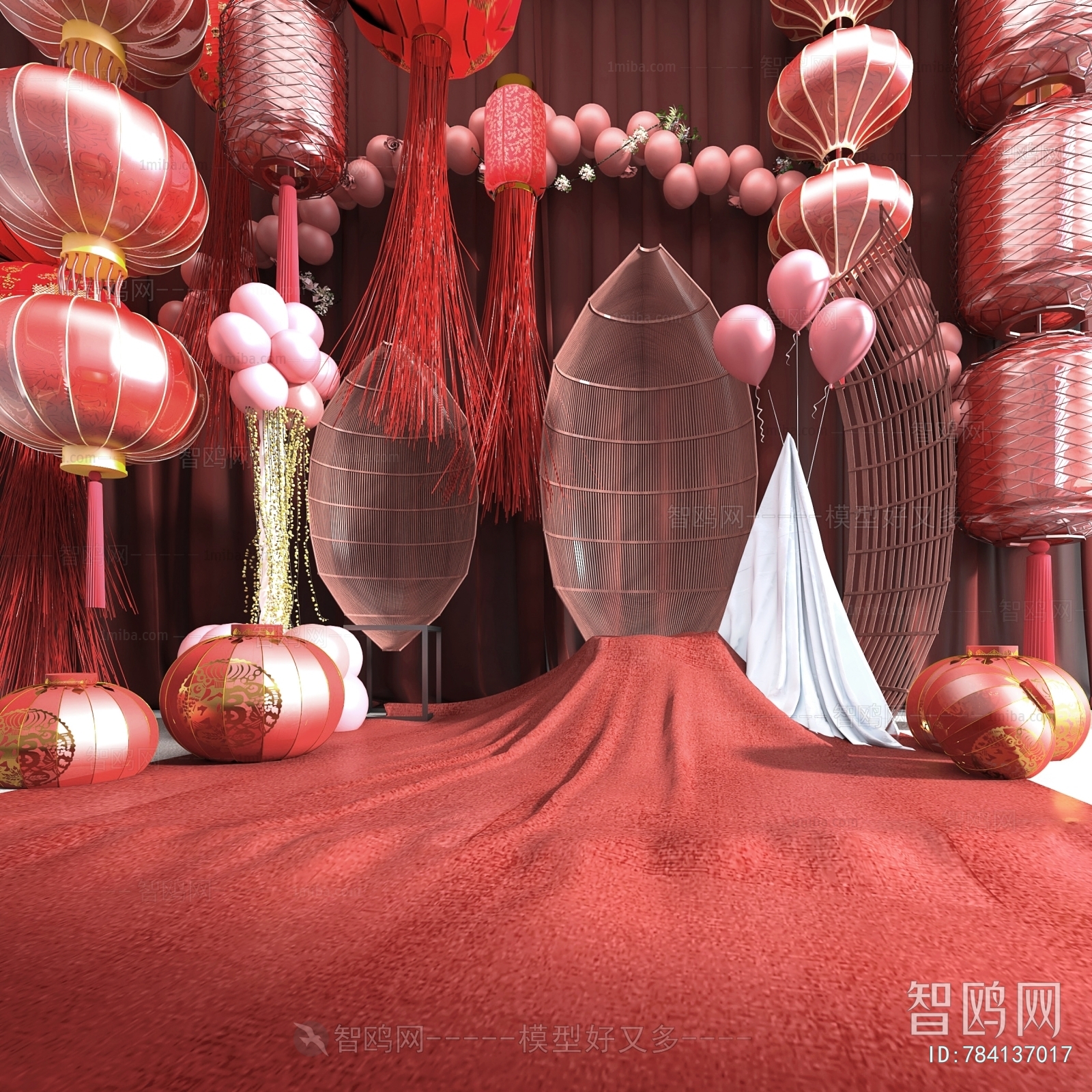中式灯笼气球地毯艺术美陈