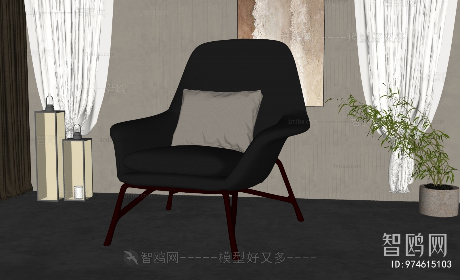 现代黑色皮革休闲椅