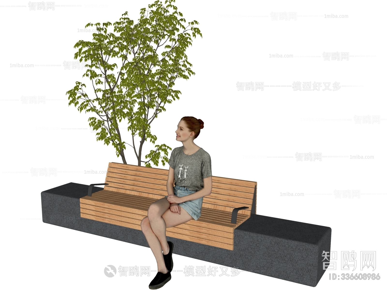 现代景观座椅花池植物组合